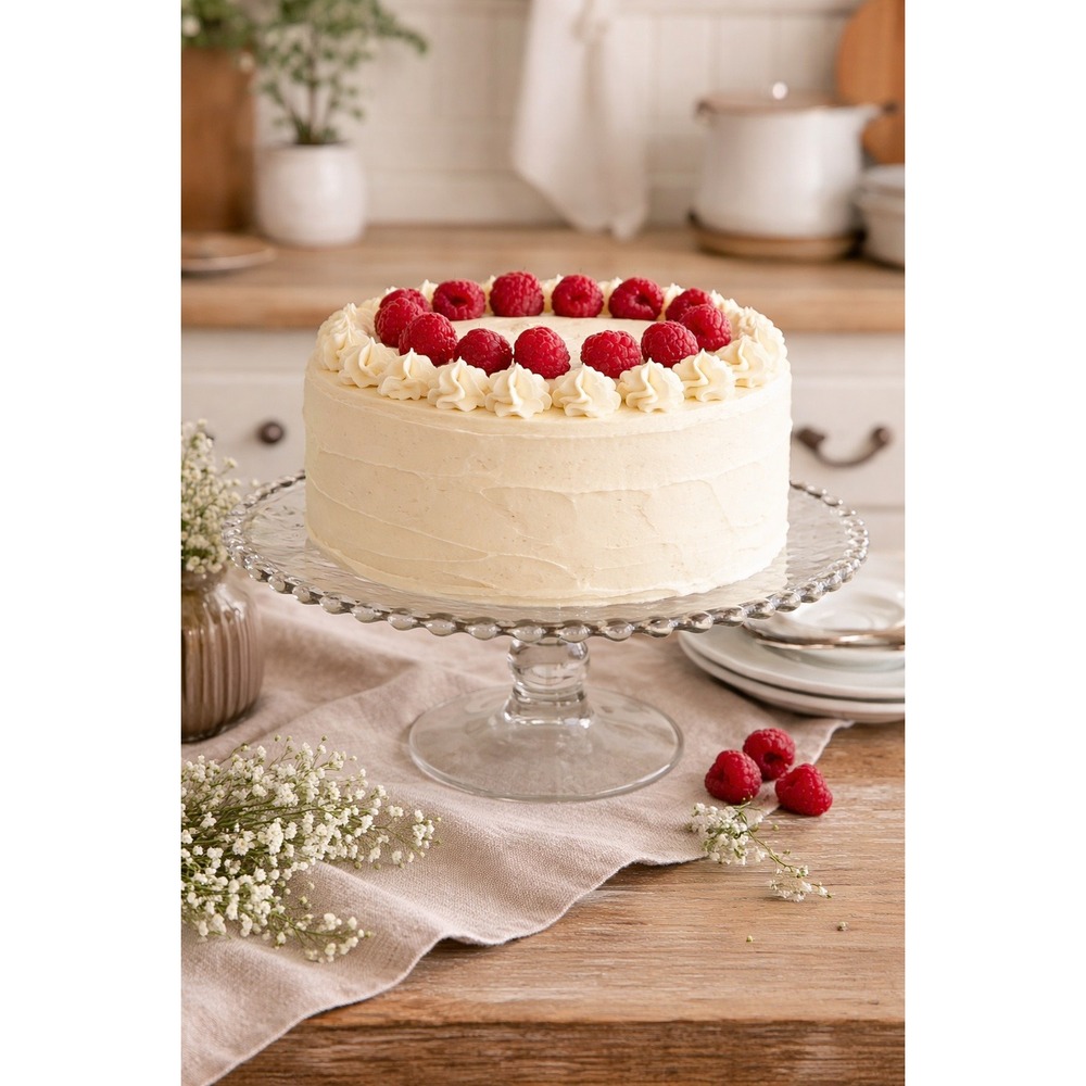 Cake Stand 11in Clear Glass Beaded Rim Stacked Ball Pedestal Base Dessert Party‎